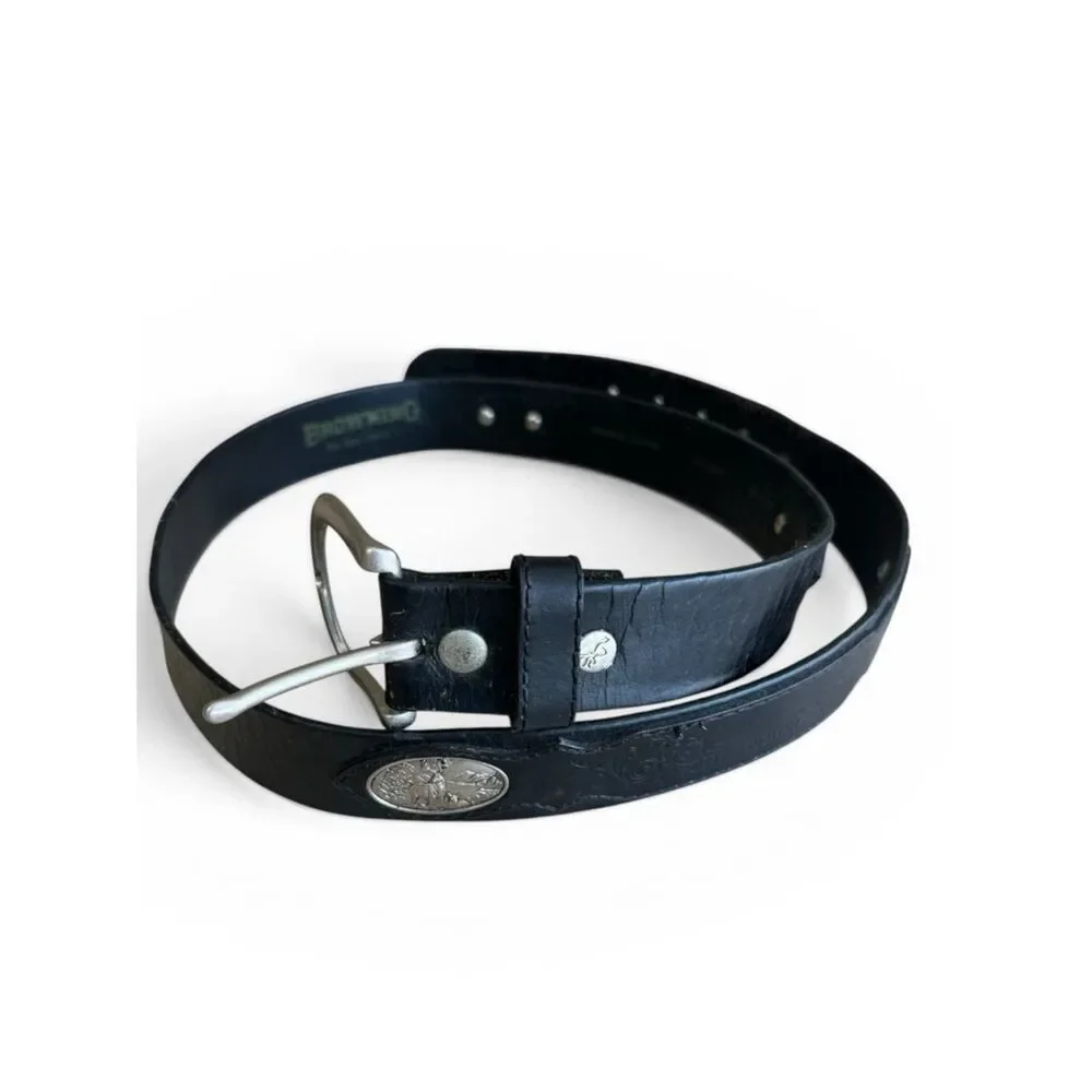 Browning  Black Leather Men's Belt with Silver Buckle size 42 waist